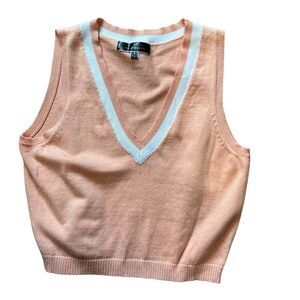 Tilly’s Blue Blush Cropped Coral Varsity Sweater Vest